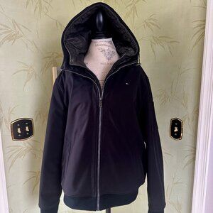 TOMMY HILFIGER MEN'S LINED HOODED COAT BOMBER JACKET:PRE-OWNED  SIZE L  BLACK